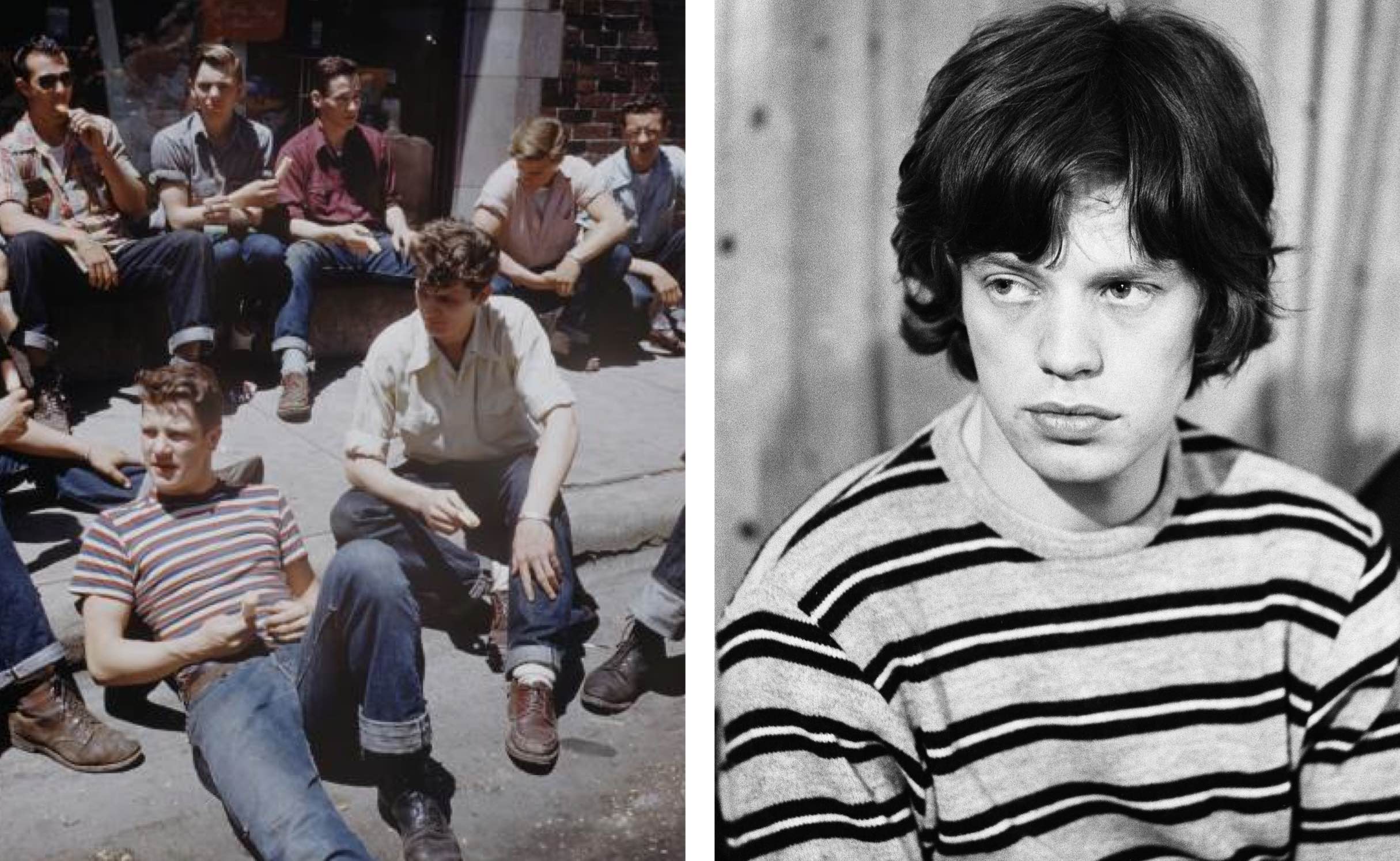       <strong>Fine Line</strong><br />      <span        >The stripe-t was popular in the 1950s and only grew in influence after        Mick Jagger showed up in a recording studio wearing one.</span      >    